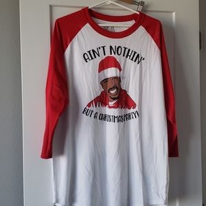 Tupac Christmas shirt xl white & red baseball tee